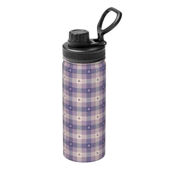 Rateoe Heart Check Plaid Printed 18oz Sports Insulated Water Bottle, Double-Wall Stainless Steel Kettle with Leak-Proof Cap and Carry Loop, BPA-Free for Outdoor, Gym, Camping, and Travel