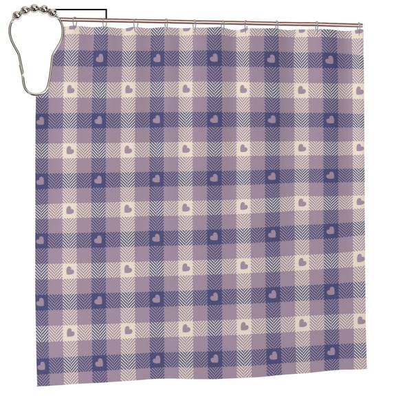 Rateoe Heart Check Plaid Shower Curtain - Fancy Bathroom Shower Curtain Sets - Waterproof Shower Curtain with Hooks with 12 Plastic Hooks 72x72 Inches