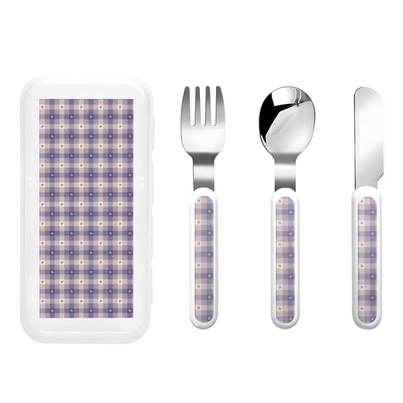 Rateoe Heart Check Plaid for Stainless Steel Kids Silverware Set - Child and Toddler Safe Flatware - Children's Knife, Fork And Spoon Set