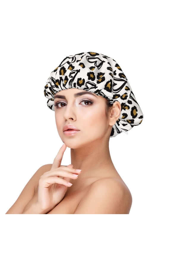 Heart Leopard Pattern Silk Satin Hair Bonnet for Sleeping, Adjustable Sleep Cap Turban for Women , Curly Straight Hair Long Large Braid