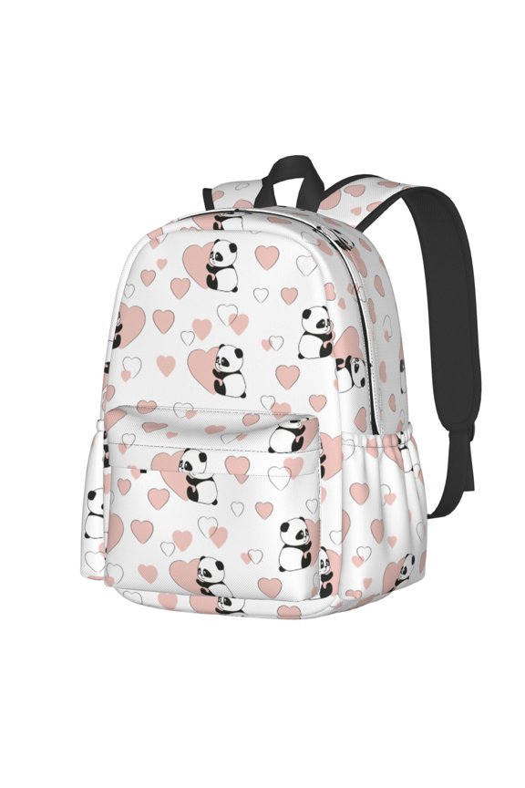Heart Panda Pattern Student Backpack,Backpack for School,Lightweight Bag,Travel Backpack,Outdoor Backpack,Large Capacity Backpack
