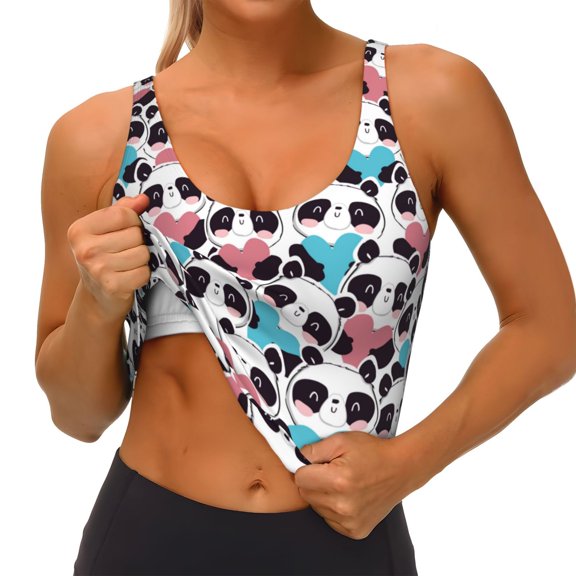 Rateoe Heart Panda Print Womens' Sports Bras Scoop Neck Sports Vest- Padded U Back Seamless High Impact Support