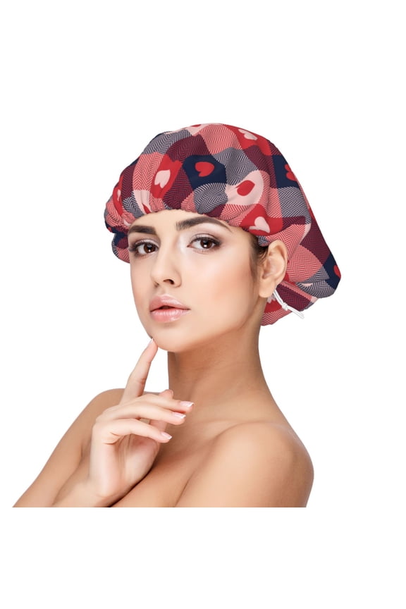 Heart Plaid Pattern Silk Satin Hair Bonnet for Sleeping, Adjustable Sleep Cap Turban for Women , Curly Straight Hair Long Large Braid