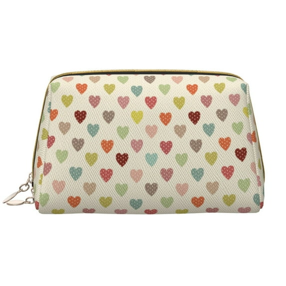 Rateoe Heart Polka Dot for Travel Makeup Bag,Large Capacity Cosmetic Bags for Women,Waterproof Portable Pouch Open Flat Toiletry Bag Make up Organizer