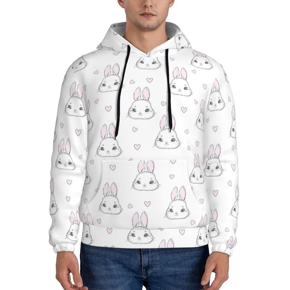 Rateoe Heart Rabbit Pattern Mens Hoodie, Pullover Hooded Sweatshirt, Kangaroo Pocket Hoodie Ideal for Daily Wear, Travel and Home-4X-Large