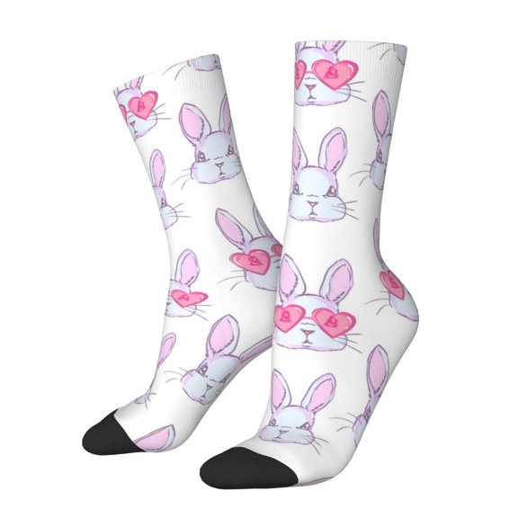 Rateoe Heart Rabbit for Women Casual Calf Socks - Cute Crew Socks - Thin Soft Above Ankle Socks Size 5-11