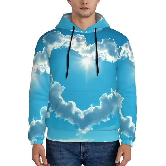 Rateoe Heart Shaped Cloud Pattern Mens Hoodie, Pullover Hooded Sweatshirt, Kangaroo Pocket Hoodie Ideal for Daily Wear, Travel and Home-X-Large