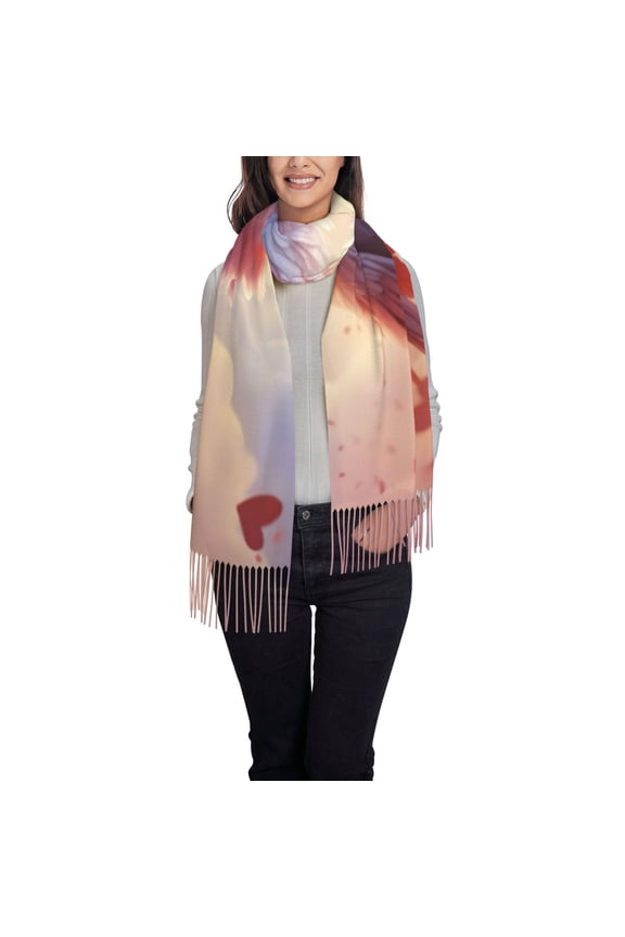 Heart Sky Bird Couple Women's Traditional Scarf Wrap Tassel Shawl Fringes Neck Head Shawl Retro Scarf