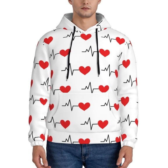 Rateoe Heartbeat Symbol Pattern Mens Hoodie, Pullover Hooded Sweatshirt, Kangaroo Pocket Hoodie Ideal for Daily Wear, Travel and Home-4X-Large