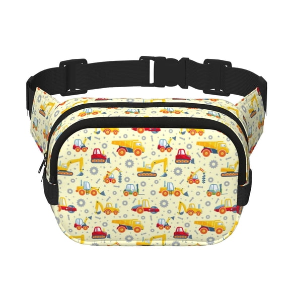 Rateoe Heavy Equipment Print Fanny Pack Belt Bag for Women and Men, Square Double-Layer Waterproof Waist Pack with Adjustable Strap for Hiking, Jogging, Cycling