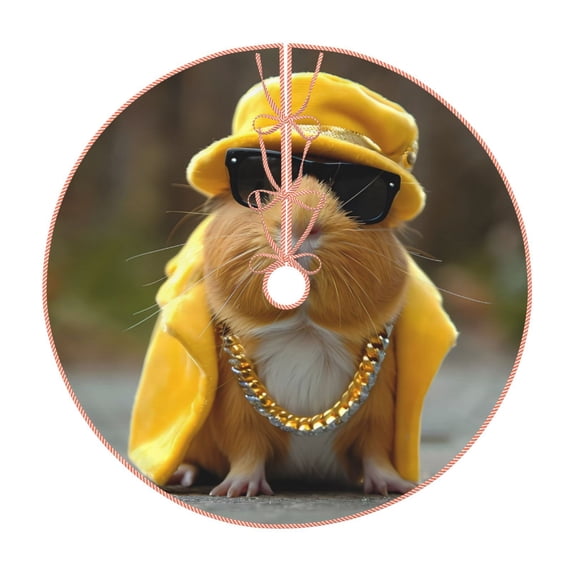 Rateoe Heavy Metal Style Guinea Pig Pattern Christmas Tree Skirt with Ties , Christmas Tree Decorations, Farmhouse Christmas Decor Xmas Holiday Decorations-36"