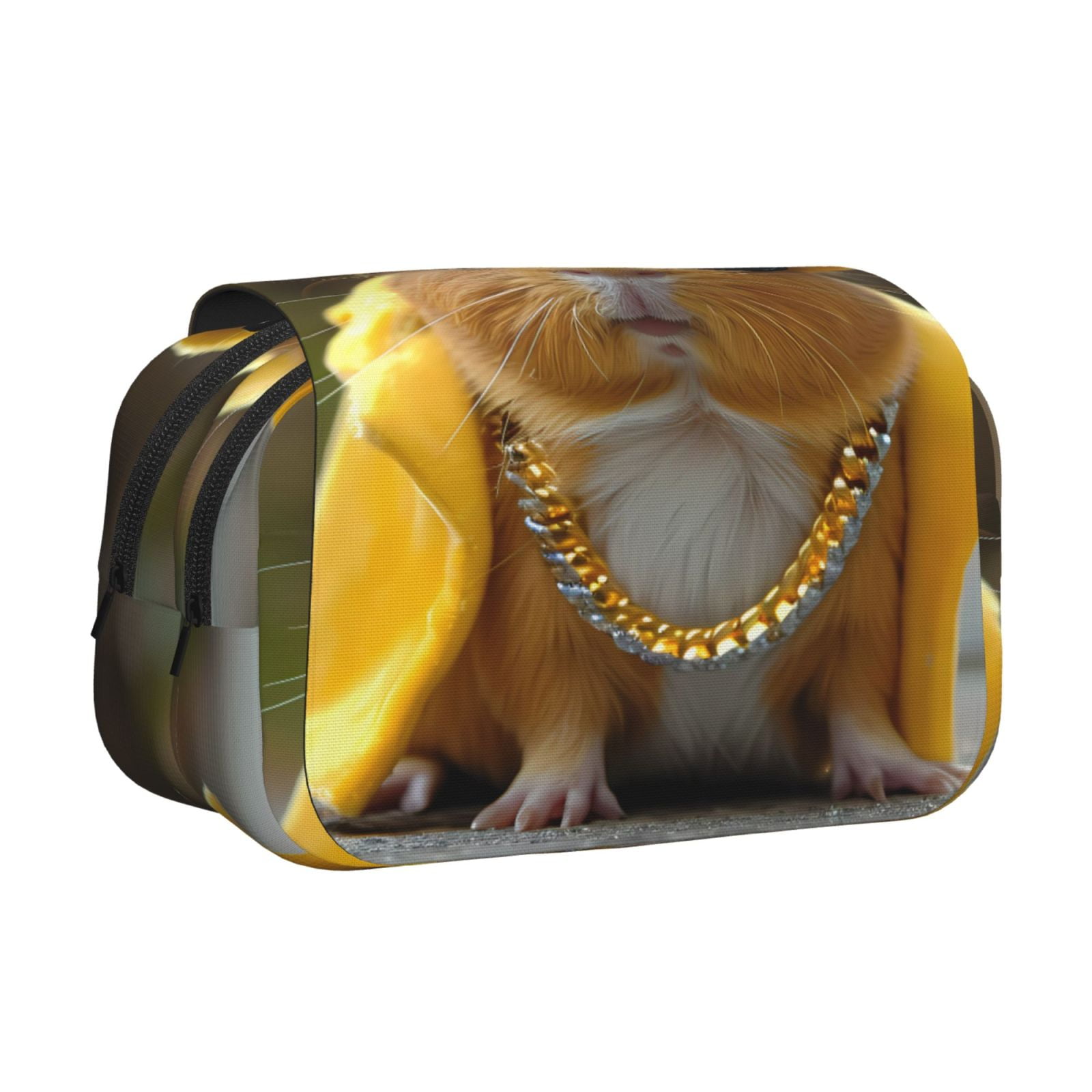 Rateoe Heavy Metal Style Guinea Pig Pattern Double Clamshell Pen Case, Storage Organizer with Two Zipper Compartments– Holds Up to 50 Pencils & Pens