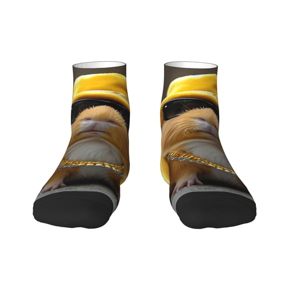 Rateoe Heavy Metal Style Guinea Pig Pattern Quarter Crew Socks,Toe Seamed Ankle Socks,Cotton Cushioned Breathable Athletic Crew Sports Socks