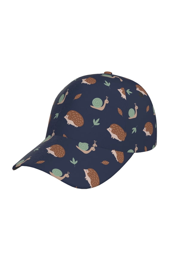 Hedgehog And Snail Pattern Mens Baseball Cap Adjustable Curved Brim Hat, Soft Cotton Sports Cap for Outdoor, Casual, and Everyday Wear, Comfortable & Breathable