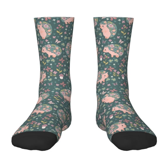 Rateoe Hedgehogs and Flowers Pattern Children's Socks, Socks Gifts ,kids Crew Soft Cotton Socks , Moisture-Wicking, Durable, Ideal for Daily Wear & Sports