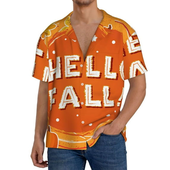 Rateoe Hello Fall 1 Print Mens Front Pocket Hawaiian Shirts Casual Shirts Short Sleeve Button Down Beach Tropical Shirts-4X-Large