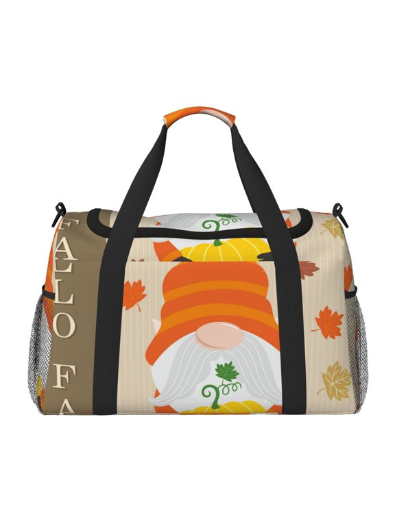 Hello Fall Gnomes 1 Pattern Gym Bag for Women, Duffle Bag for Travel with Wet Pocket, Carry on Weekender Bags for Women, Water Resistant Travel Bag Duffel Bag