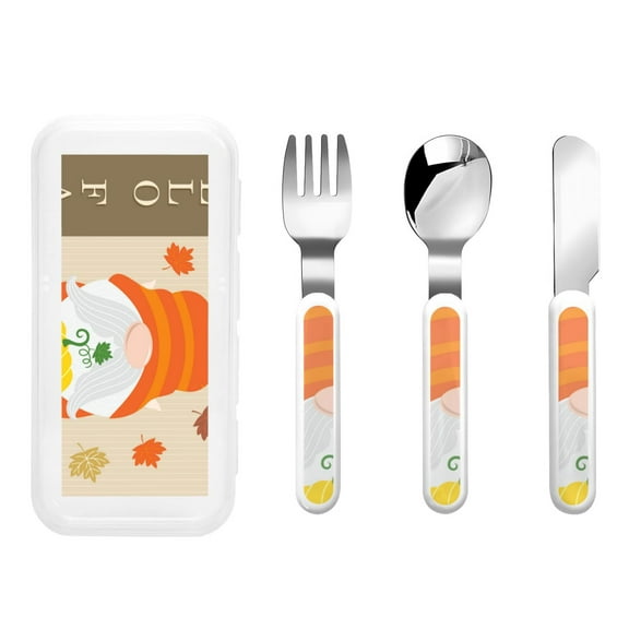 Rateoe Hello Fall Gnomes 1 for Stainless Steel Kids Silverware Set - Child and Toddler Safe Flatware - Children's Knife, Fork And Spoon Set