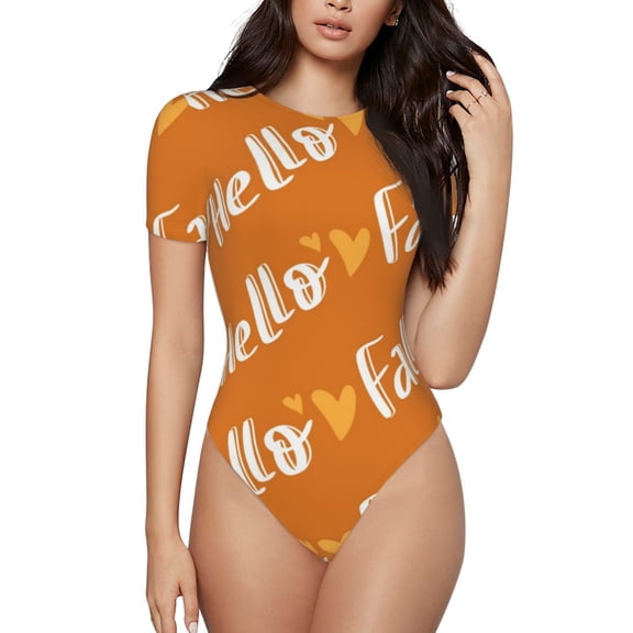 Rateoe Hello Fall Printed Women Rash Guard Short Sleeve,Tummy control Swimsuit Surfing Swimsuit Bathing Suit Short-sleeved Onesie UPF 50+ -