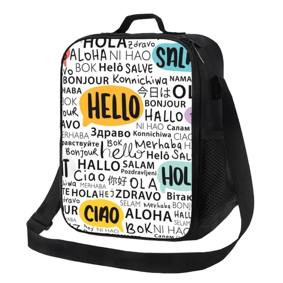 Rateoe Hello Lunch Bag Reusable Lunch Box with Shoulder Straps for Men Women Insulated Portable Lunchbox for adults Suitable for School Work Picnic