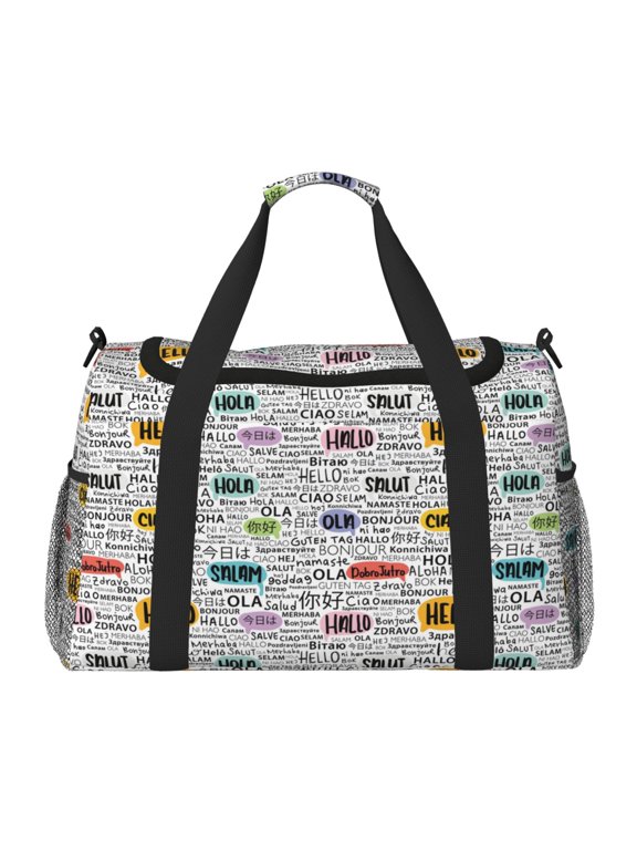 Hello Pattern Gym Bag for Women, Duffle Bag for Travel with Wet Pocket, Carry on Weekender Bags for Women, Water Resistant Travel Bag Duffel Bag