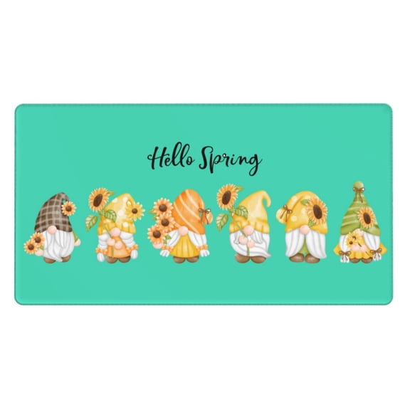Rateoe Hello Spring Sunflower Gnomes Print Mouse Pad - Extended Large Gaming Mousepad,Non-Slip Stitched Edge,16x29.5 Inch