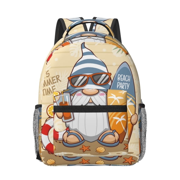 Rateoe Hello Summer Cute Gnome Pattern Durable Student Backpack Laptop Bag- Ergonomic Design, Waterproof Twill Fabric - Ideal for School, Travel, and Outdoor Activities