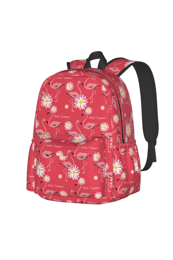 Hello Summer Flamingo Pattern Student Backpack,Backpack for School,Lightweight Bag,Travel Backpack,Outdoor Backpack,Large Capacity Backpack