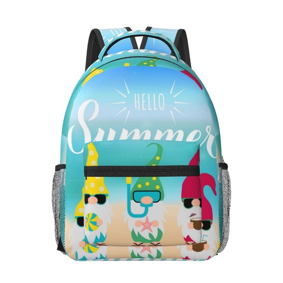 Rateoe Hello Summer Gnome 1 Pattern Durable Student Backpack Laptop Bag- Ergonomic Design, Waterproof Twill Fabric - Ideal for School, Travel, and Outdoor Activities