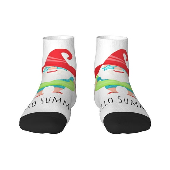 Rateoe Hello Summer Gnome 2 Pattern Quarter Crew Socks,Toe Seamed Ankle Socks,Cotton Cushioned Breathable Athletic Crew Sports Socks