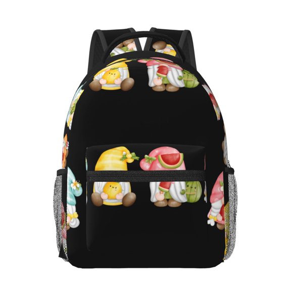 Rateoe Hello Summer Gnome Pattern Durable Student Backpack Laptop Bag- Ergonomic Design, Waterproof Twill Fabric - Ideal for School, Travel, and Outdoor Activities