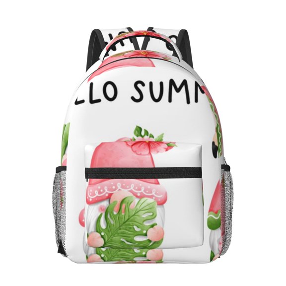 Rateoe Hello Summer Gnome Pattern Durable Student Backpack Laptop Bag- Ergonomic Design, Waterproof Twill Fabric - Ideal for School, Travel, and Outdoor Activities-One Size