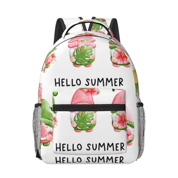 Rateoe Hello Summer Gnome Pattern Durable Student Backpack Laptop Bag- Ergonomic Design, Waterproof Twill Fabric - Ideal for School, Travel, and Outdoor Activities