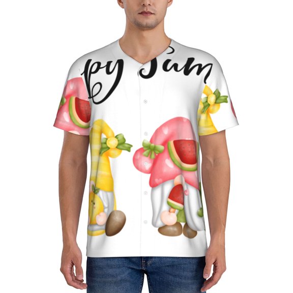 Rateoe Hello Summer Gnome Pattern Men’s Baseball Short Sleeve Polo Shirt, Midweight Men's Shirt Golf Shirt Polo Shirts Quick Dry Short-Medium