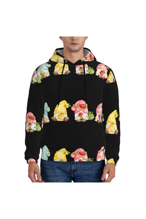 Hello Summer Gnome Pattern Mens Hoodie, Pullover Hooded Sweatshirt, Kangaroo Pocket Hoodie Ideal for Daily Wear, Travel and Home-4X-Large