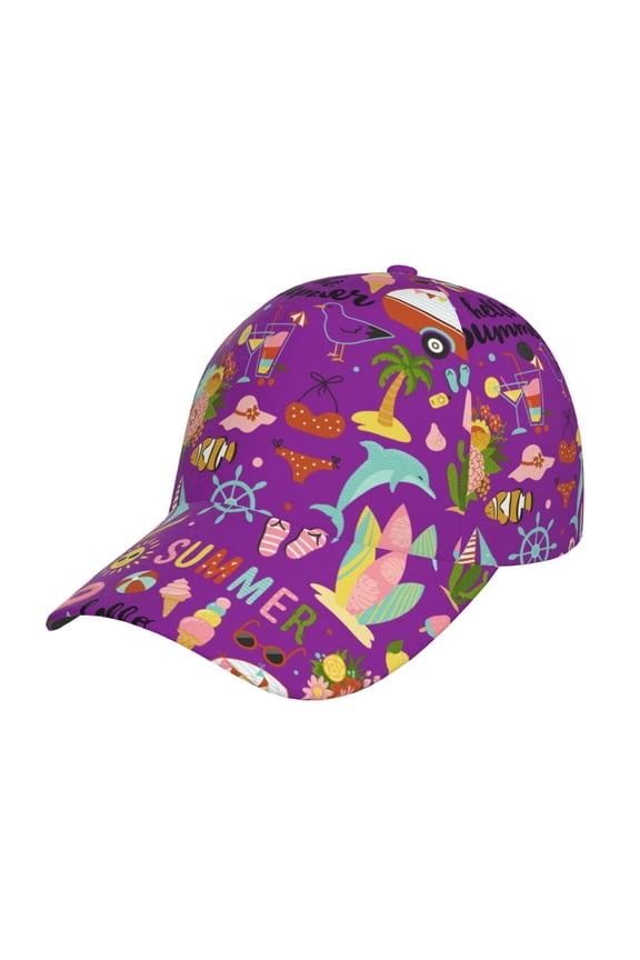 Hello Summer Pattern Baseball Cap Outdoor Cap Mountain Dad Hat - Unstructured Soft Cotton Cap-Adjustable UV Protection Cap