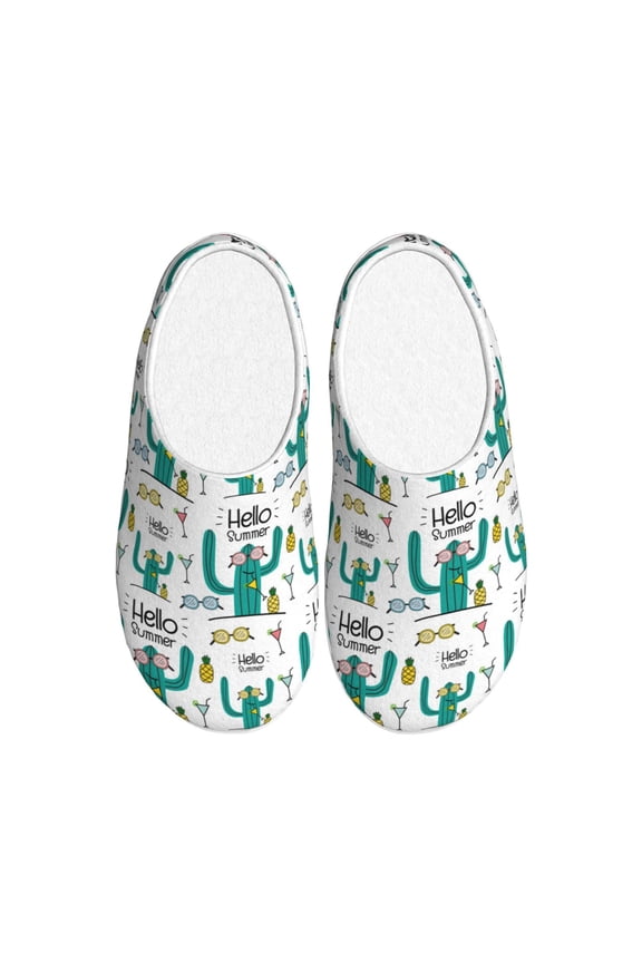 Hello Summer Print Women's Men's Cotton Knit Slippers Lightweight Memory Foam Indoor House Shoes with Anti-Skid Sole-46/47