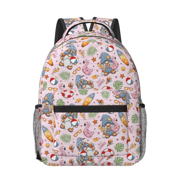 Rateoe Hello Summer With Gnome Pattern Durable Student Backpack Laptop Bag- Ergonomic Design, Waterproof Twill Fabric - Ideal for School, Travel, and Outdoor Activities