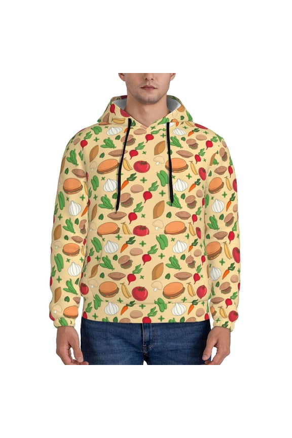 Herb Of Burger Pattern Mens Hoodie, Pullover Hooded Sweatshirt, Kangaroo Pocket Hoodie Ideal for Daily Wear, Travel and Home-Large