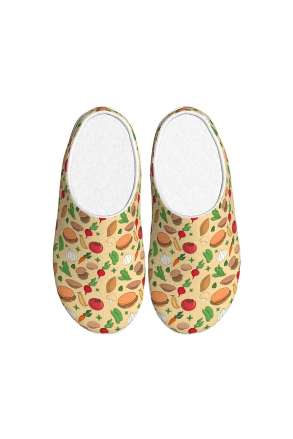 Herb Of Burger Print Women's Men's Cotton Knit Slippers Lightweight Memory Foam Indoor House Shoes with Anti-Skid Sole-44/45