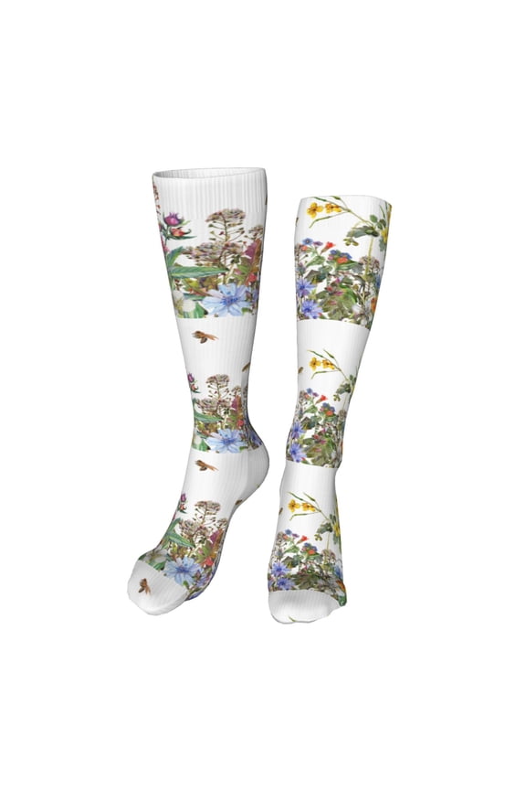Herbs and Wildflowers print Women's Men's Novelty 20in Crew Socks Cotton Socks Knee High Socks for Walking,Running,Nurses,Pregnancy-One Size