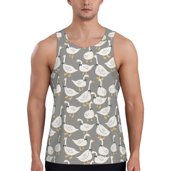 Rateoe Herd of ducks Pattern Sleeveless Gym Shirt Muscle Tee Breathable Workout Shirt Slim-Fit Tank Quick Dry Fit Muscle Tank Top Bodybuilding Sleeveless T Shirt-Large