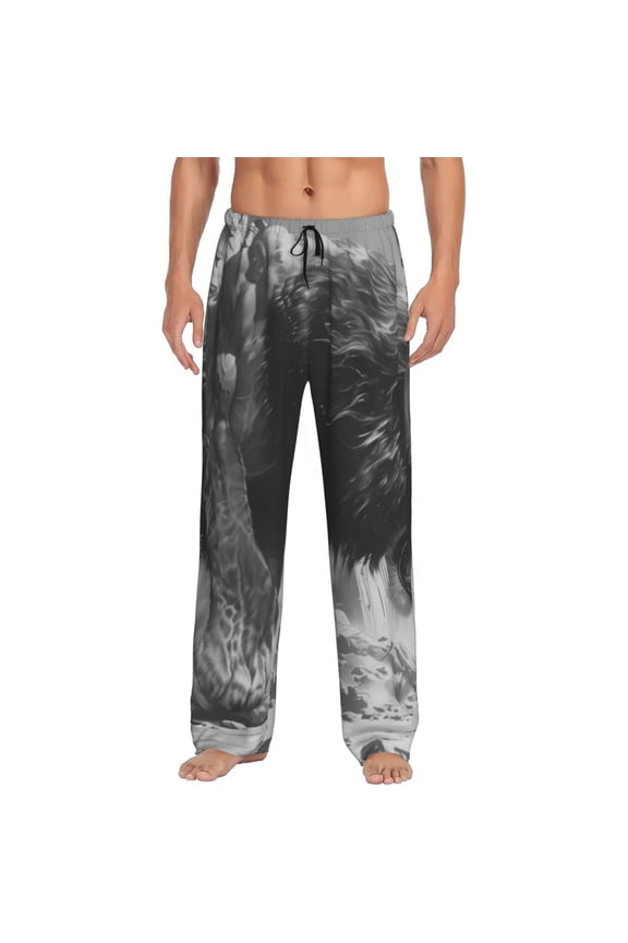 Heroic Lion Encounter Pattern Men’s Ultra-Soft Comfy Pajama Lounge Pants Sleepwear,Comfortable Lounge Wear,lightweight Pajamas, Casual Home Wear-X-Large