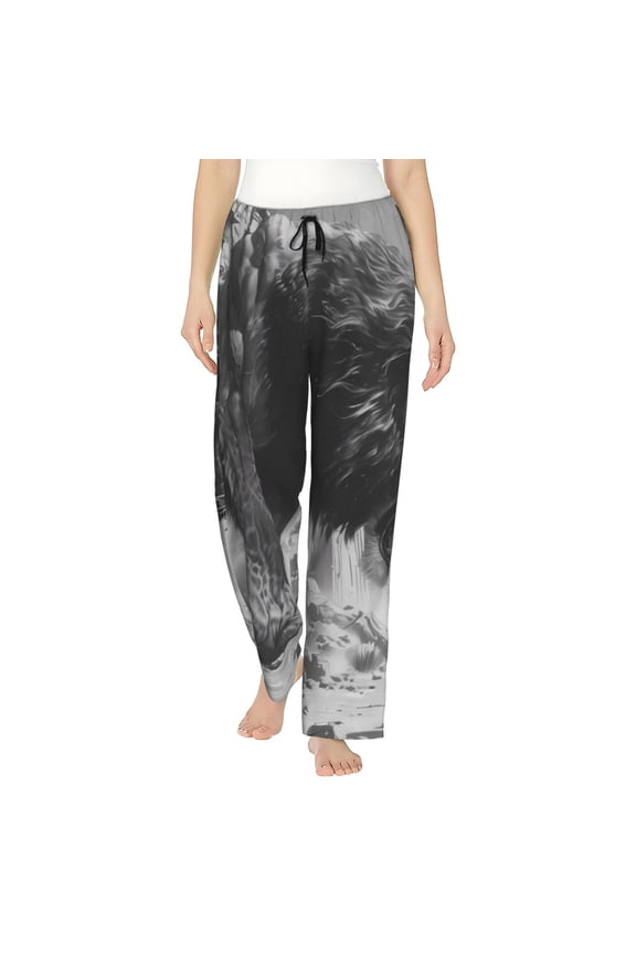 Heroic Lion Encounter Pattern Women’s Ultra-Soft Comfy Pajama Lounge Pants Sleepwear,Comfortable Lounge Wear,lightweight Pajamas, Casual Home Wear-Small