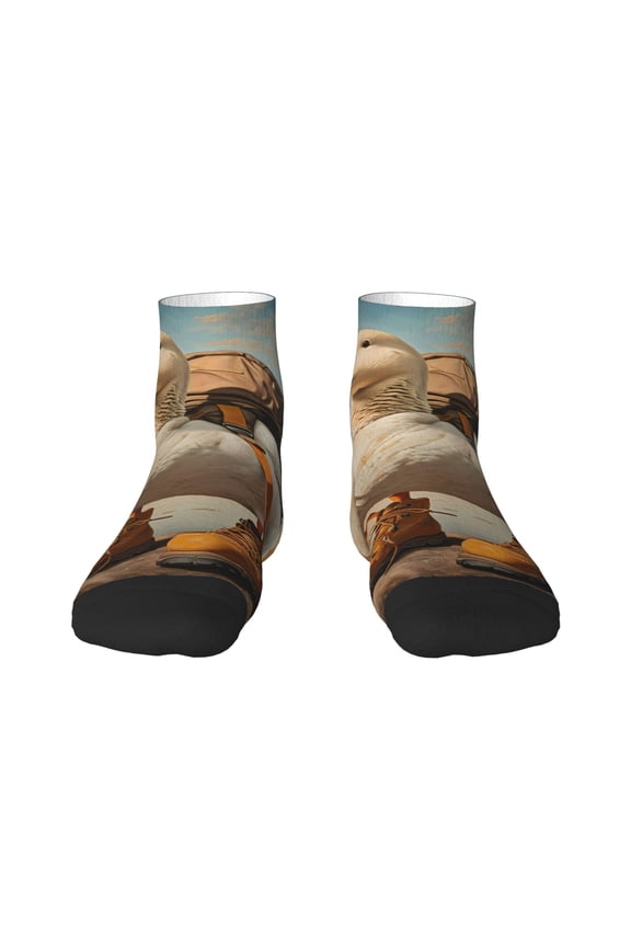 Hiking Duck Pattern Quarter Crew Socks,Toe Seamed Ankle Socks,Cotton Cushioned Breathable Athletic Crew Sports Socks