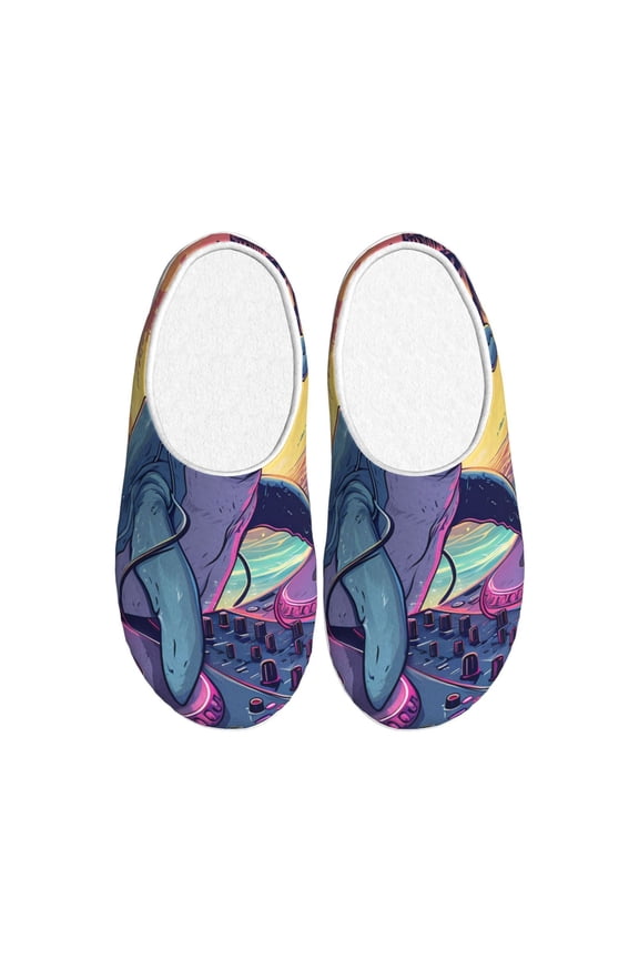Hip-Hop DJ Dolphin Print Women's Men's Cotton Knit Slippers Lightweight Memory Foam Indoor House Shoes with Anti-Skid Sole-39/40