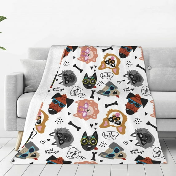 Rateoe Hip Hop Dog Print Fuzzy Fleece Throw Blanket Extra Large,Super Soft,Fluffy and Warm Blankets for Couch,Bed,All Season Use (60"x50")