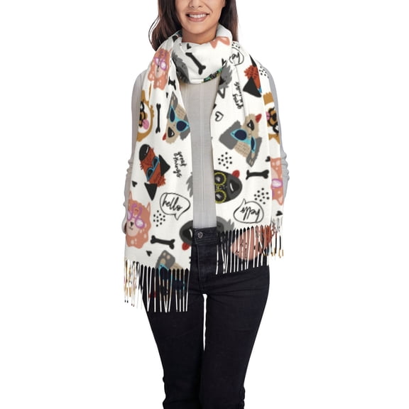 Rateoe Hip Hop Dog Women's Traditional Scarf Wrap Tassel Shawl Fringes Neck Head Shawl Retro Scarf
