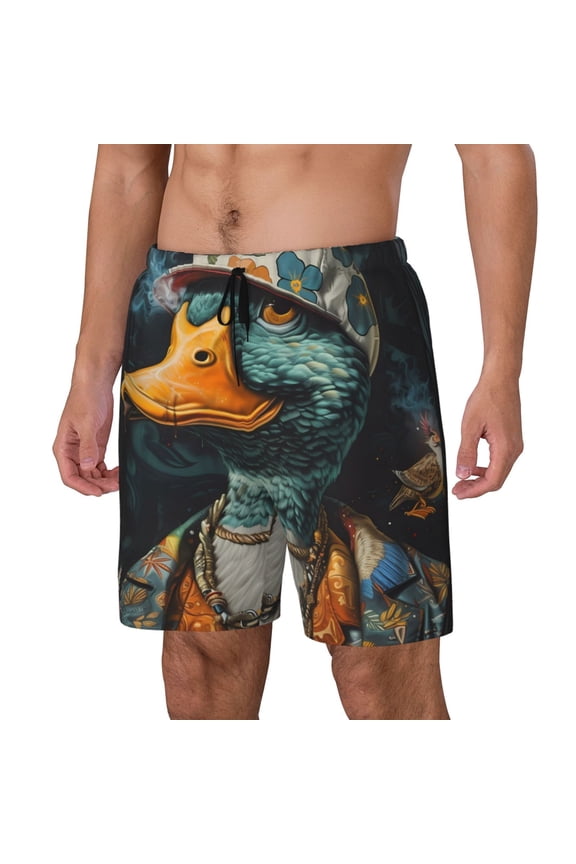 Hip-Hop Duck Pattern Men’s Swim Shorts with Compression Liner – Double-Layered Quick-Dry Swimwear, Comfortable & Stretchy Beach Shorts-Medium