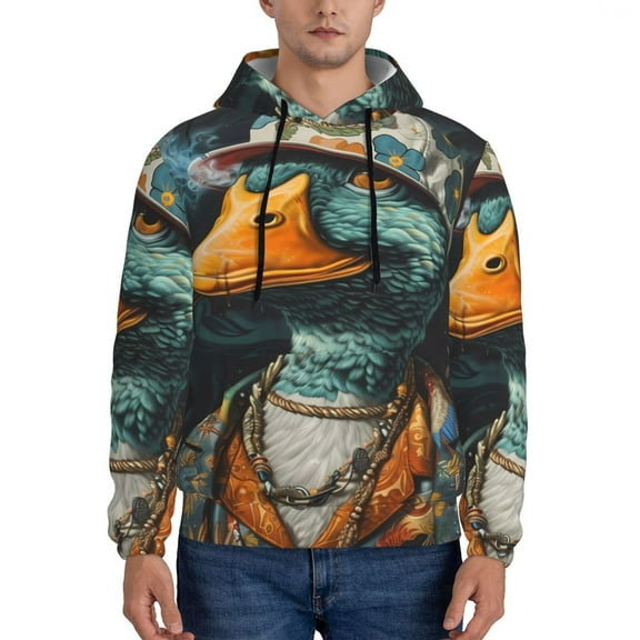 Rateoe Hip-Hop Duck Pattern Mens Hoodie, Pullover Hooded Sweatshirt, Kangaroo Pocket Hoodie Ideal for Daily Wear, Travel and Home-4X-Large